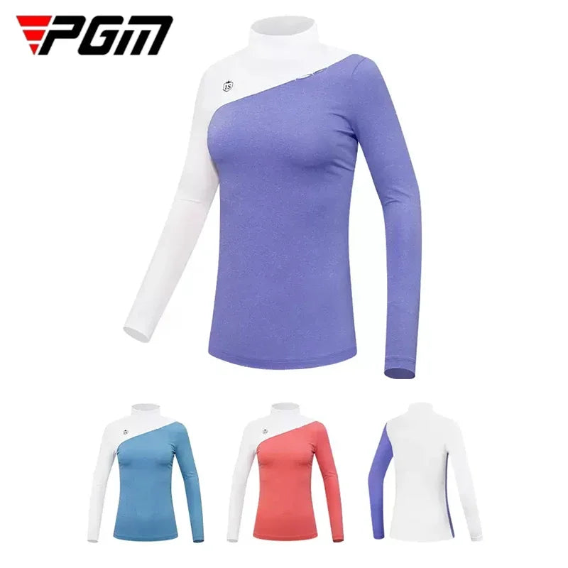 PGM Golf Clothing Ladies Long Sleeve Bottoming Shirts for Women Warm Slim Fit Golf Shirts Female Patchwork Stretch Sports Tops