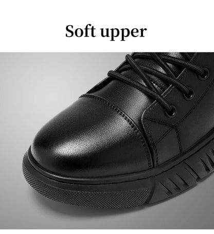 Brown Leather Mens Ankle Boots Lace Up Platform Outdoor