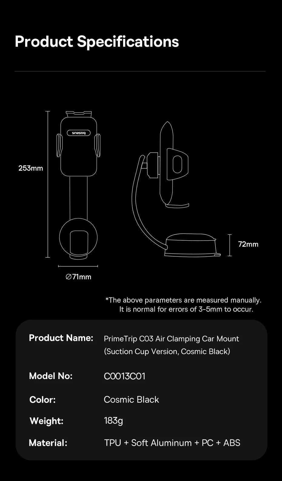 Baseus Car Phone Holder Sucker for Dashboard Windshield Mobile Car Cell Phone Holder Clamp For iPhone Pro Xiaomi Huawei Samsung