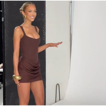 Women Square-Neck Halter Maxi Dress Sleeveless Backless Bodycon