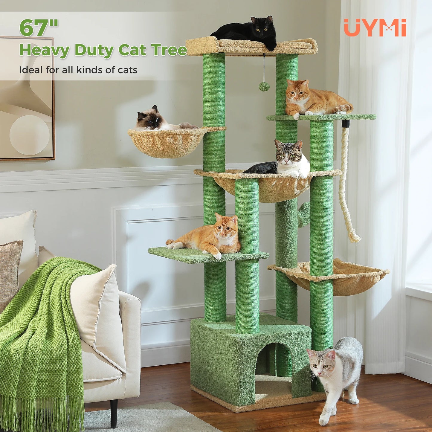 Multi-Level Cat Tree with Scratching Posts, Cozy Condo, Super Large Perch, Deep Hammocks, Tall Cat Tower for Indoor Adult Cats