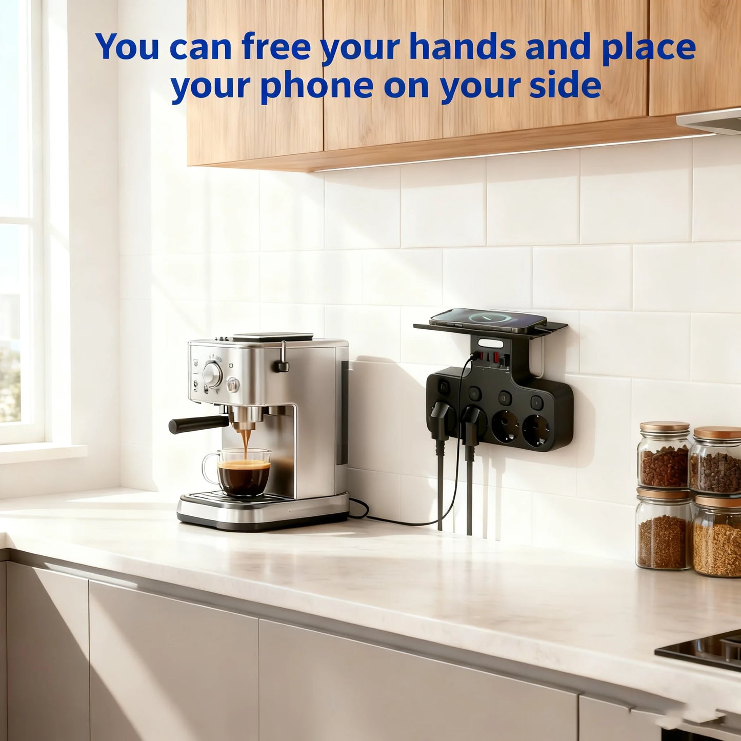 EU Multi-Function Power Strip,4000W Wall Mounted Independent Switches Socket ,Sensor Night Light, 3USB-C 3USB-A Ports Charging