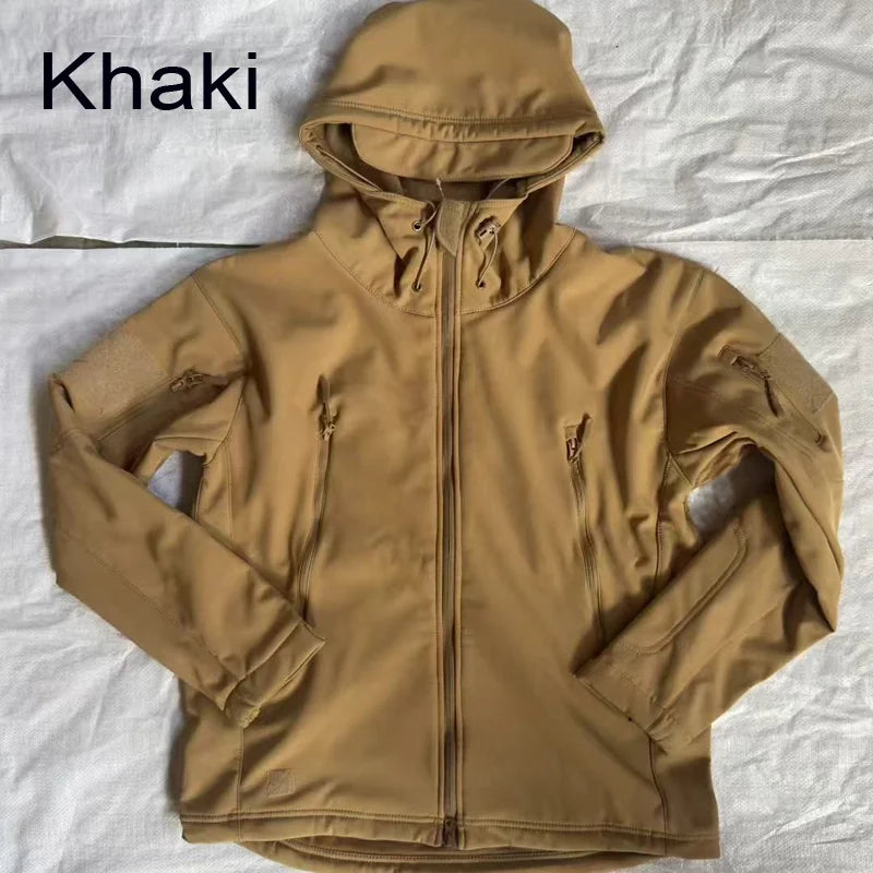 Men's Autumn Winter SoftShell Fleece Jackets Male Hood Windproof Coat Fishing Hiking Camping Climbing Skiing Warm Pants Trousers