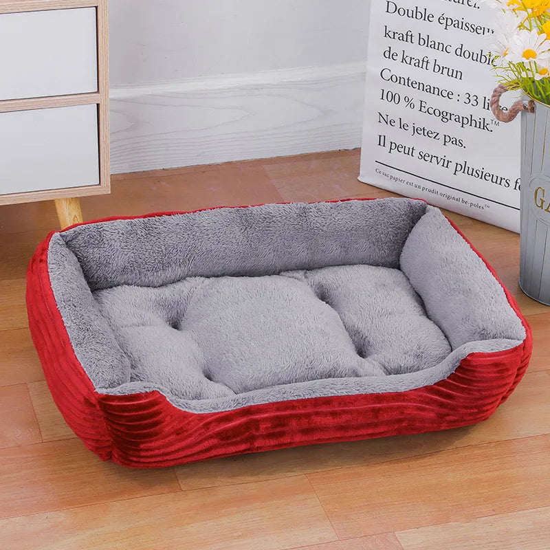 Color Square Winter Dog Bed – Soft Warm Pet House Mat, Waterproof Cat Bed