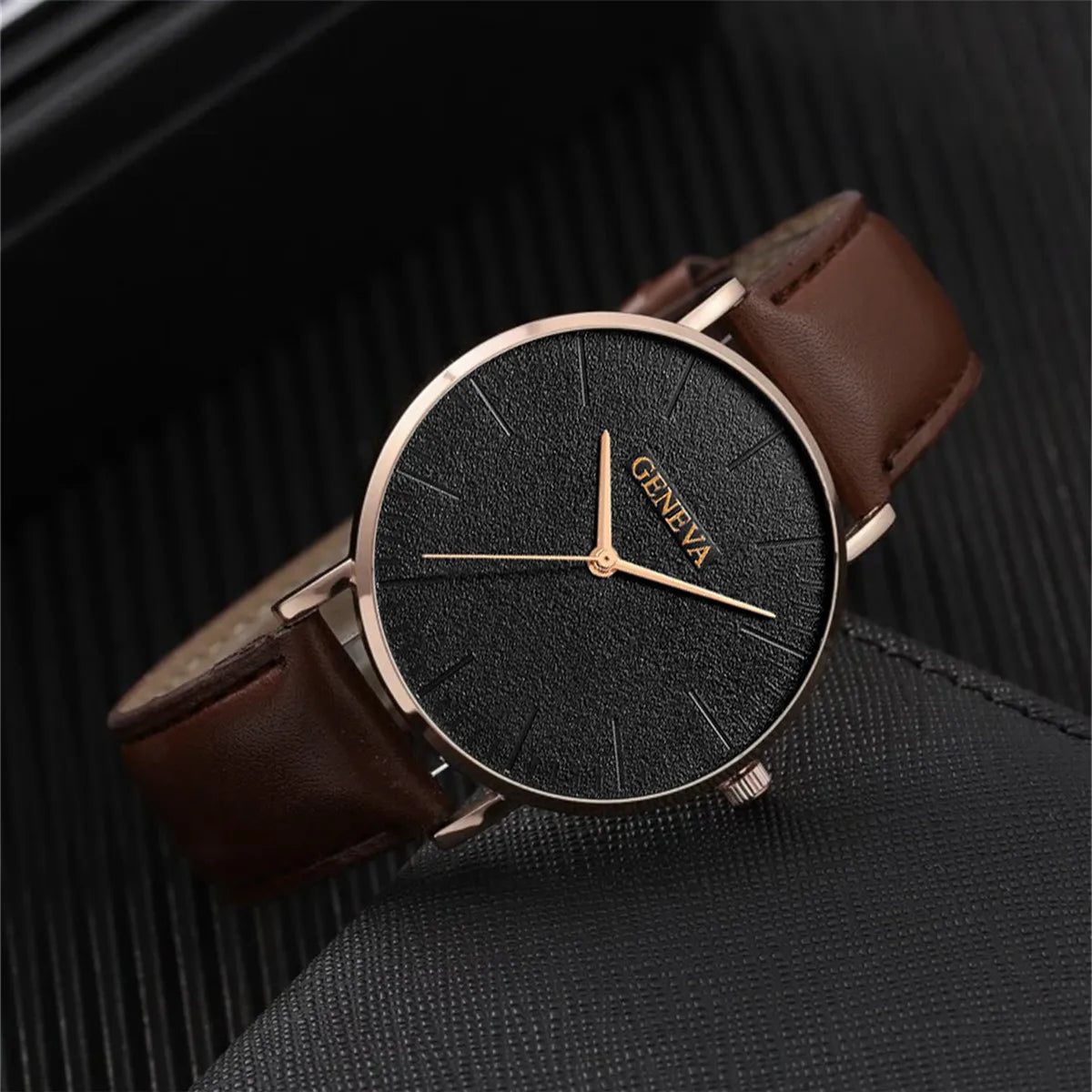 Men’s Stylish Leather Watch & Bracelet Set