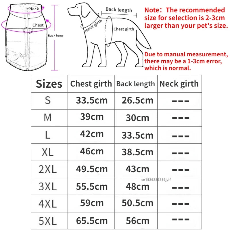 Waterproof Winter Dog Coat Padded Vest Zipper Jacket for Small Medium Large Dogs