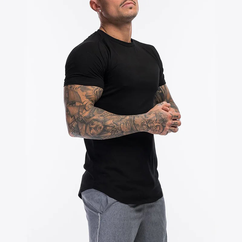 Plain Clothing Fashion T Shirt Men Cotton Breathable Fitness Mens Short Sleeve T-shirt Gym Tshirt Summer Tight Tee Shirt Homme