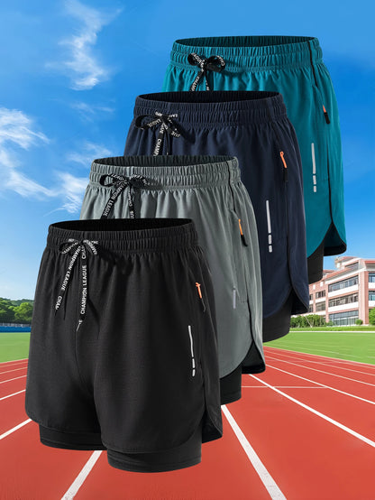 Men Quick Dry 2 in 1 Running Shorts Polyester Elastane