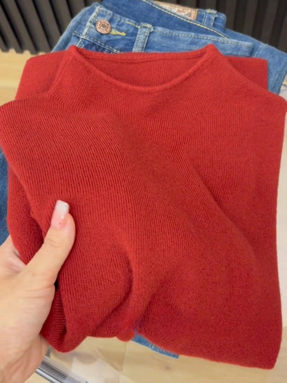 Women Mock Neck Knitted Sweater Pullover Slim Fit Knitwear