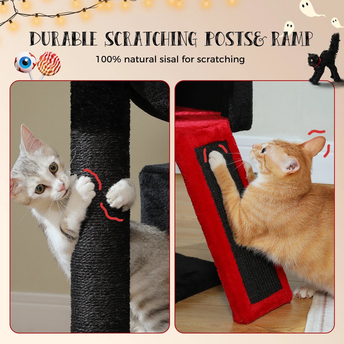 Large Cat Tree for Indoor Cats, Multi-Level Cat Tower with Sisal Scratching Post, 2 Spacious Condo, Cat Scratching Pad, Cat Toys