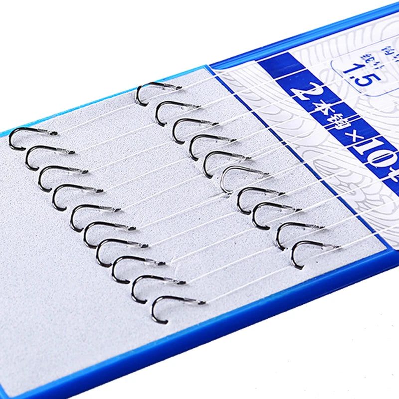 10 pair Fishing Hooks With Tippet 45cm Line Set Carbon Steel Double Fishing line Hook Fish Barbed Carp Fishing