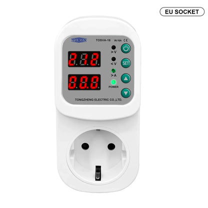 Automatic Voltage and Current Protector Socket 110-220V EU Plug 1-16A