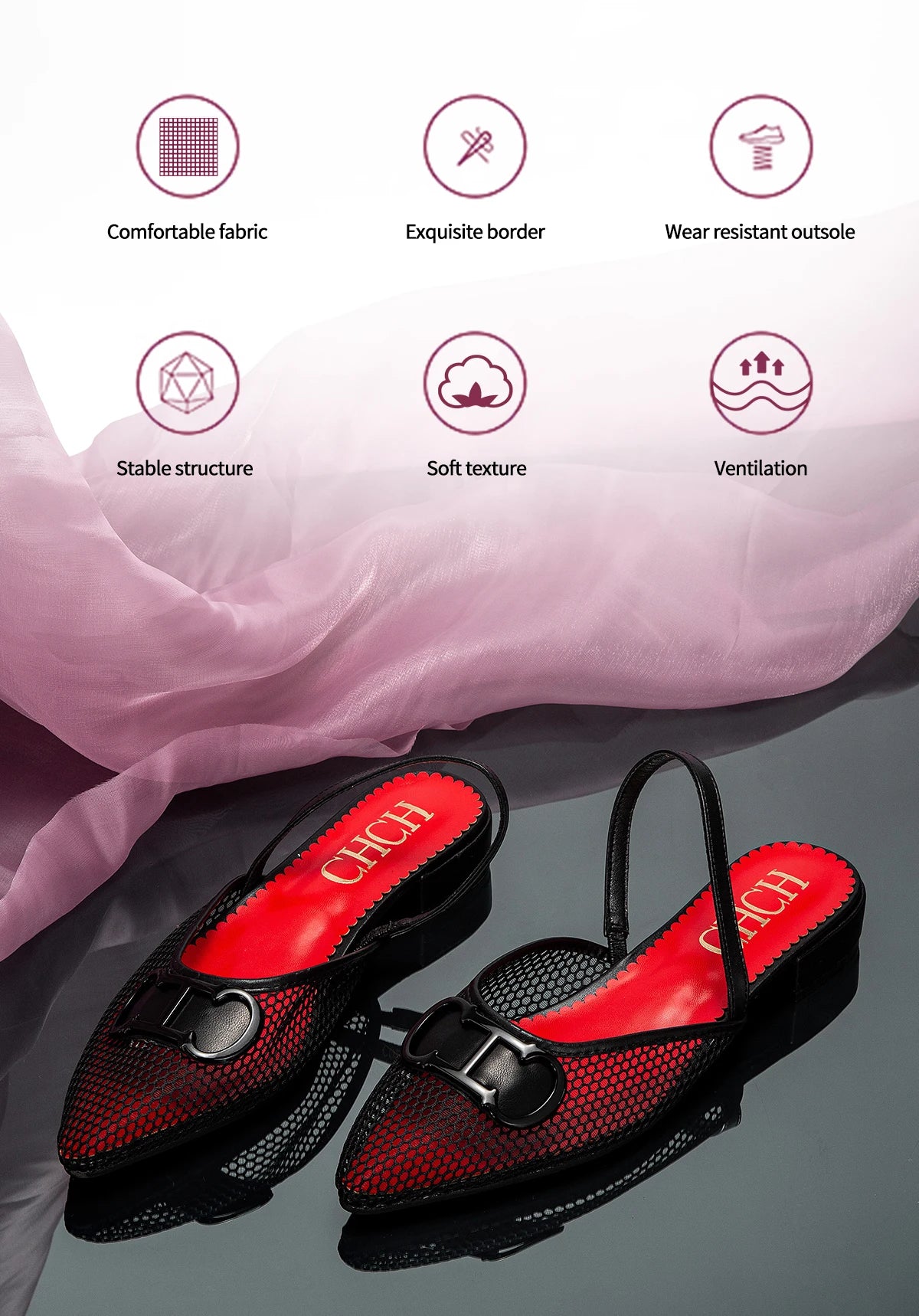 CHCH Women's Flat Shoes 2024 New Mesh Hollow Sandals Black Women's Shoes