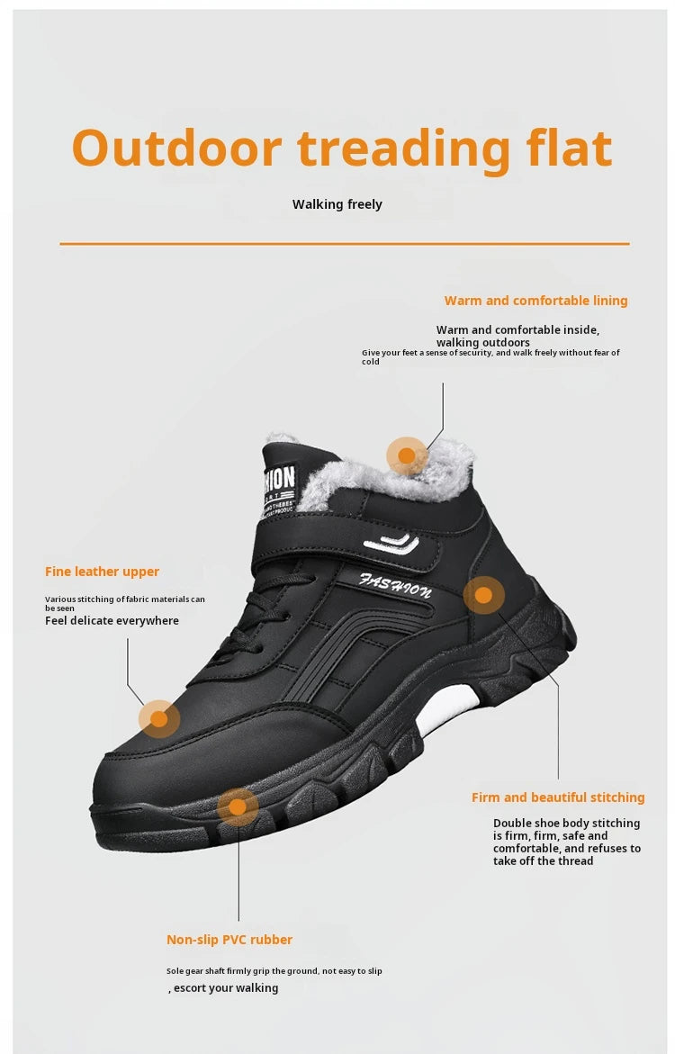 Winter Boots for Men New Waterproof PU Leather Warm Snow Ankle Boots Outdoor Warm Plush Non-slip Work High-top Casual Shoes