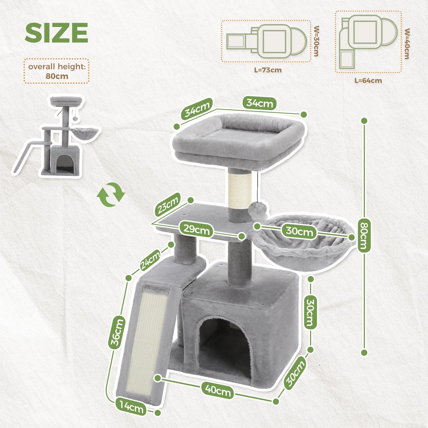 Indoor Cat Tree & Tower with Scratching Posts and Hammock – 2 Styles