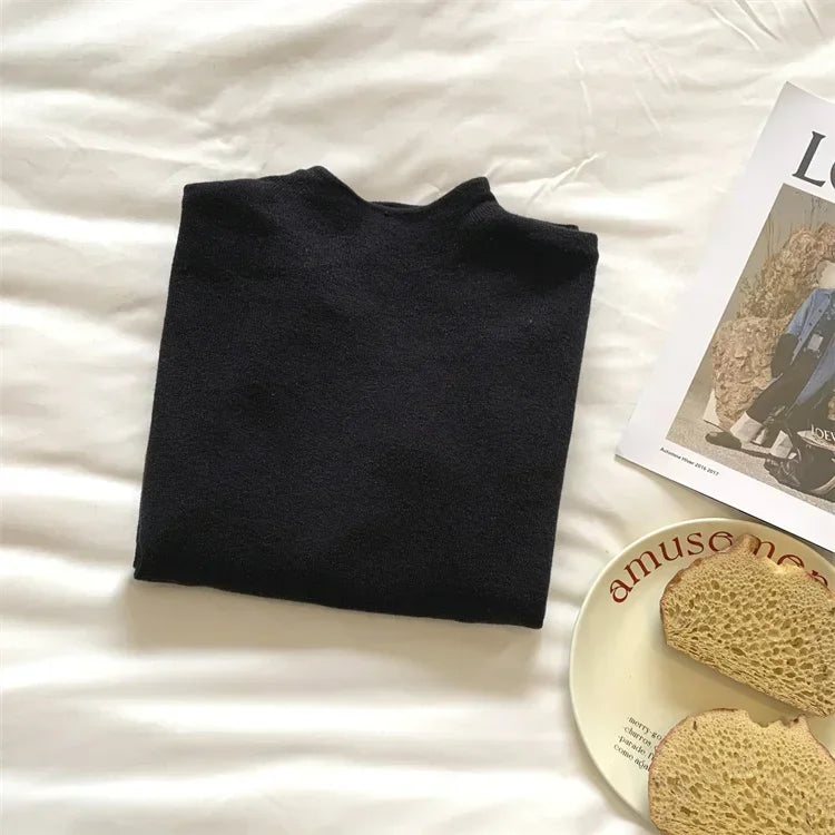 2025 Solid Sweater Women Half Turtleneck Knitted Pullovers Harajuku Korean Soft Warm Knitwear Autumn Winter Fashion Slim Jumpers