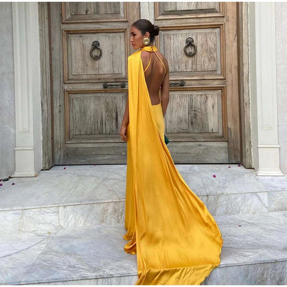 Party Dress Polyester Ankle Length Backless Halter Off Shoulder Sleeveless