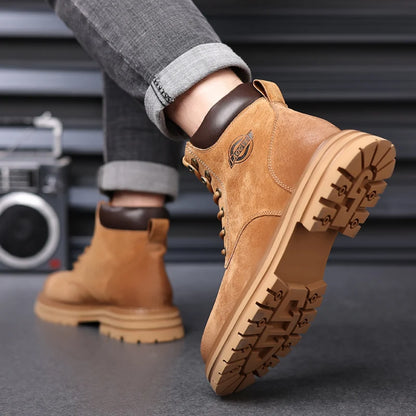 Men's Ankle Boots Outdoor Lace Up Genuine Leather Platform Boots