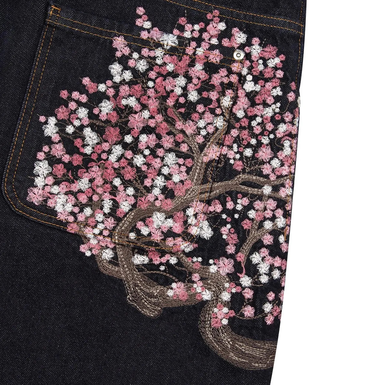 Men Women Cherry Blossom Knight All Embroidery Denim Pants Y2k Vintage Baggy Street Straight Jeans High Waisted Washed Blue Jean