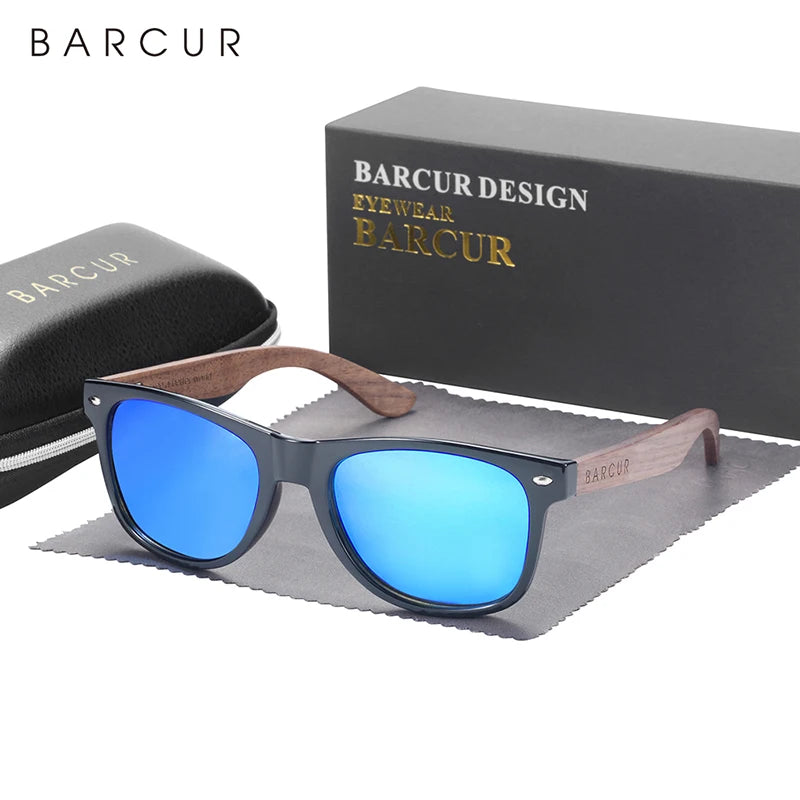 BARCUR Natural Wooden Sunglasses Polarized Mens Sun Glasses Black Walnut Eyewear UV400 Protection