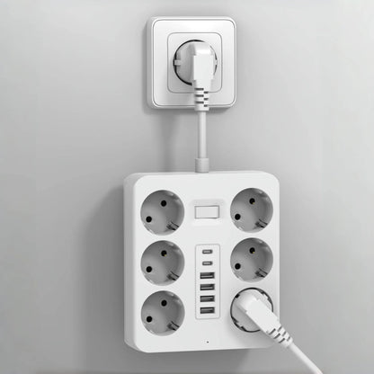 Wall Socket Extender 6 Outlets 4 Usb 2 TypeC Eu Plug Master Switch