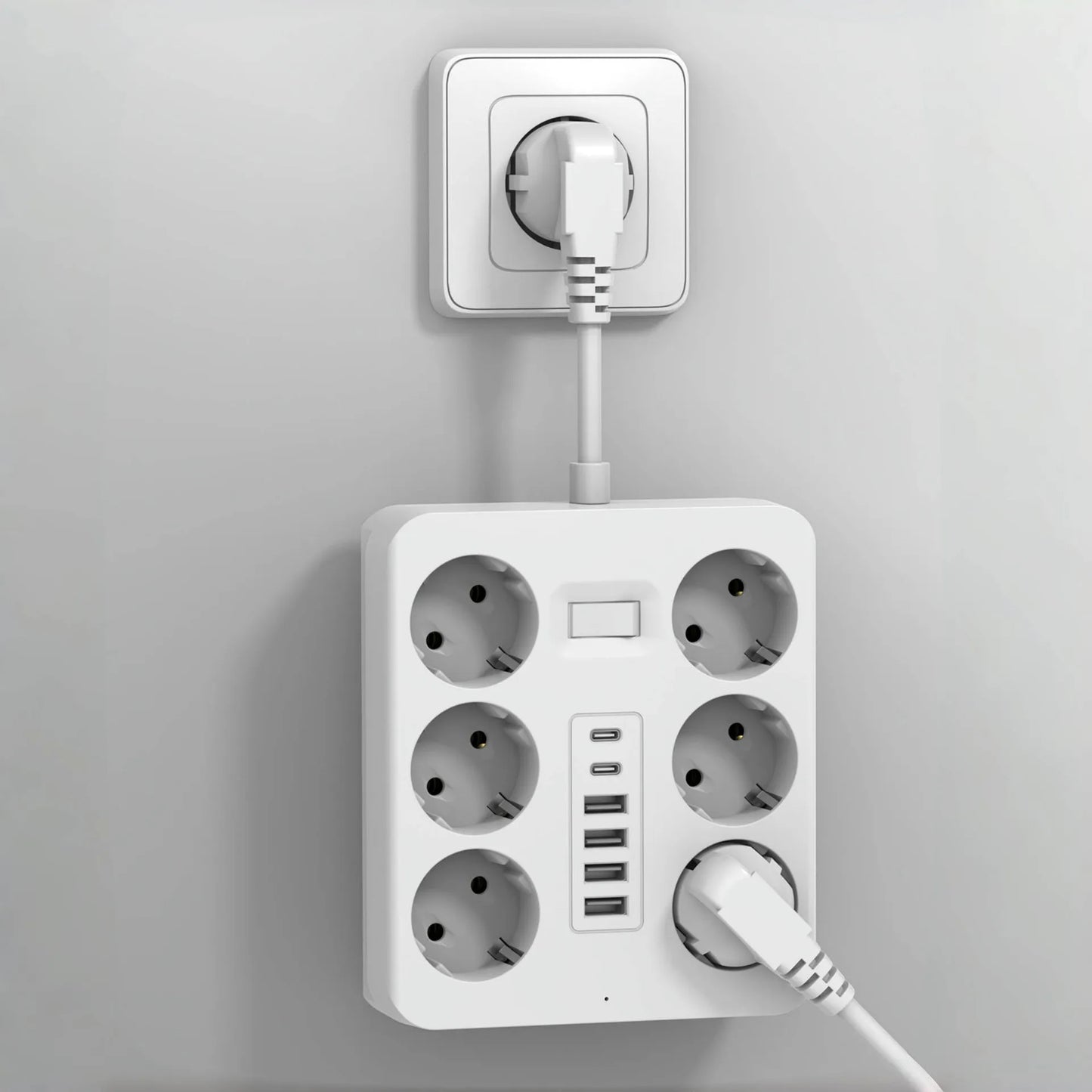 Wall Socket Extender with 6 AC Outlets 4 USB Ports 2 Type-C EU Plug Charger Electrical Switch For Home Power Strip Socket