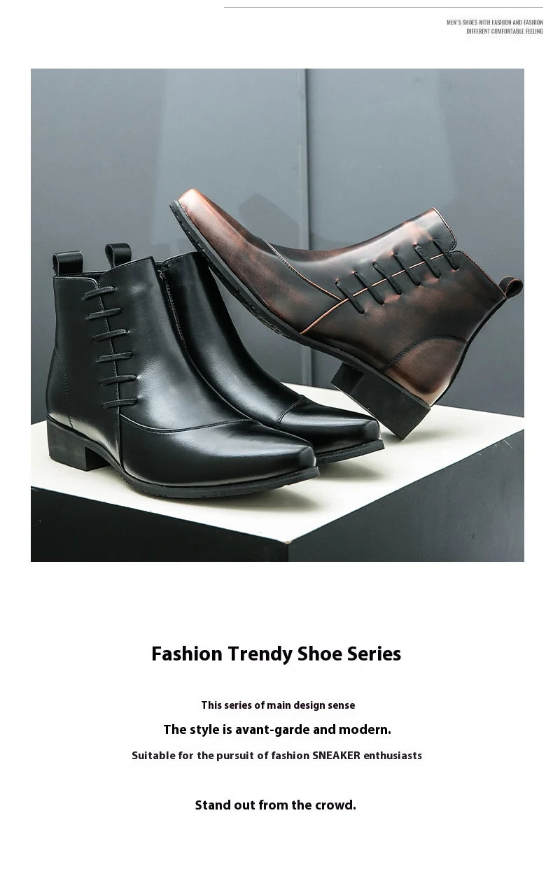 Men's Leather Riding Boots Ankle High ZIP Closure PU Lined