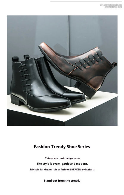 Men's Leather Riding Boots Ankle High ZIP Closure PU Lined