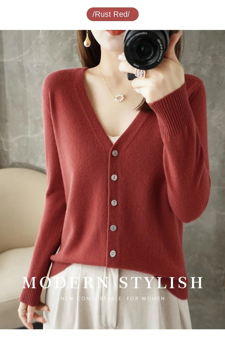 2024 New V-Neck Temperament Small Fragrant Wind Women Loose Sweater Sweater All Sweater Coat Special Offer Cardigan ZHI D035