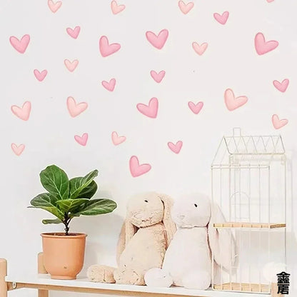 Heart Shape Wall Stickers 60-Piece Soft Pink Waterproof PVC Removable