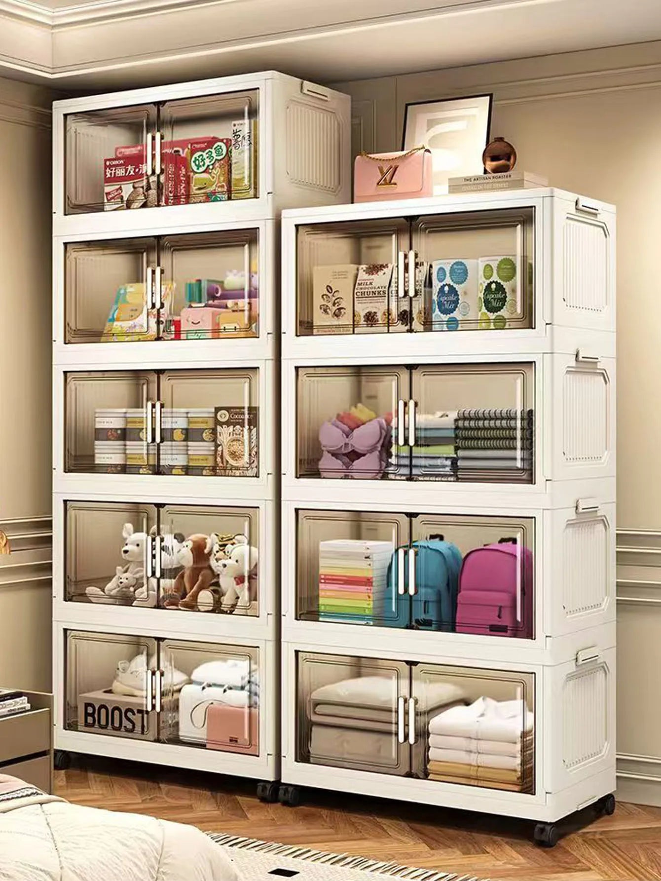 Storage Cabinet Folding Storage Box Home Living Room Toy Cabinet Storage Rack Snack Cabinet Installation-Free Kitchen Storage Cabinet Folding Storage Cabinet Organizer