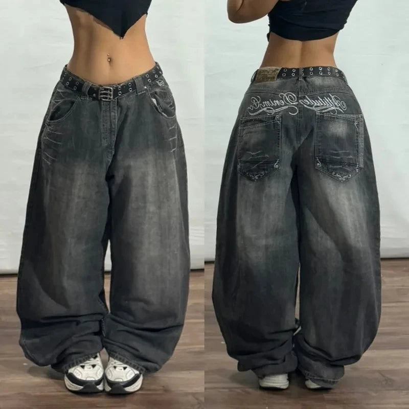 Streetwear New Fashion Oversized Print Baggy Jeans Y2K Harajuku Hip-hop Vintage Pop Gothic High Waist Wide-leg Pants Trousers