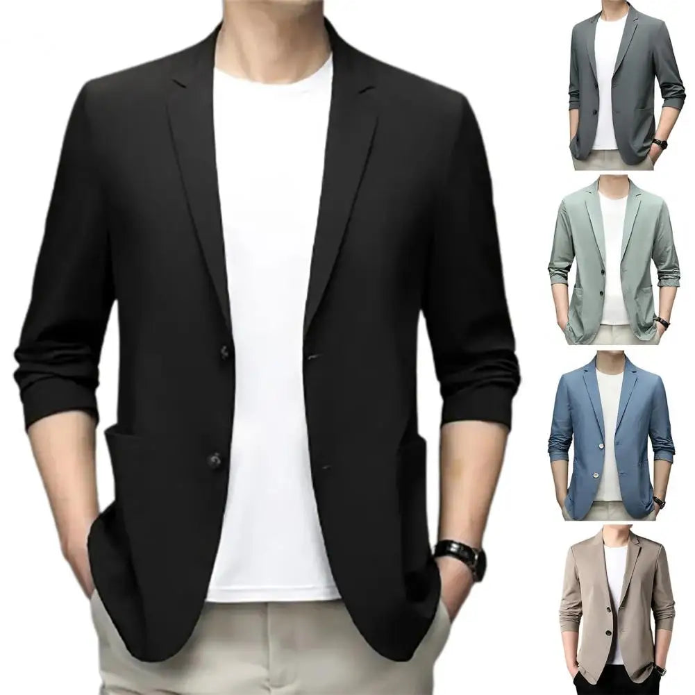 Handsome Men Suit Coat Silky Men Business Jacket 3/4 Sleeves Turn-down Collar Men Suit Jacket  Commuting