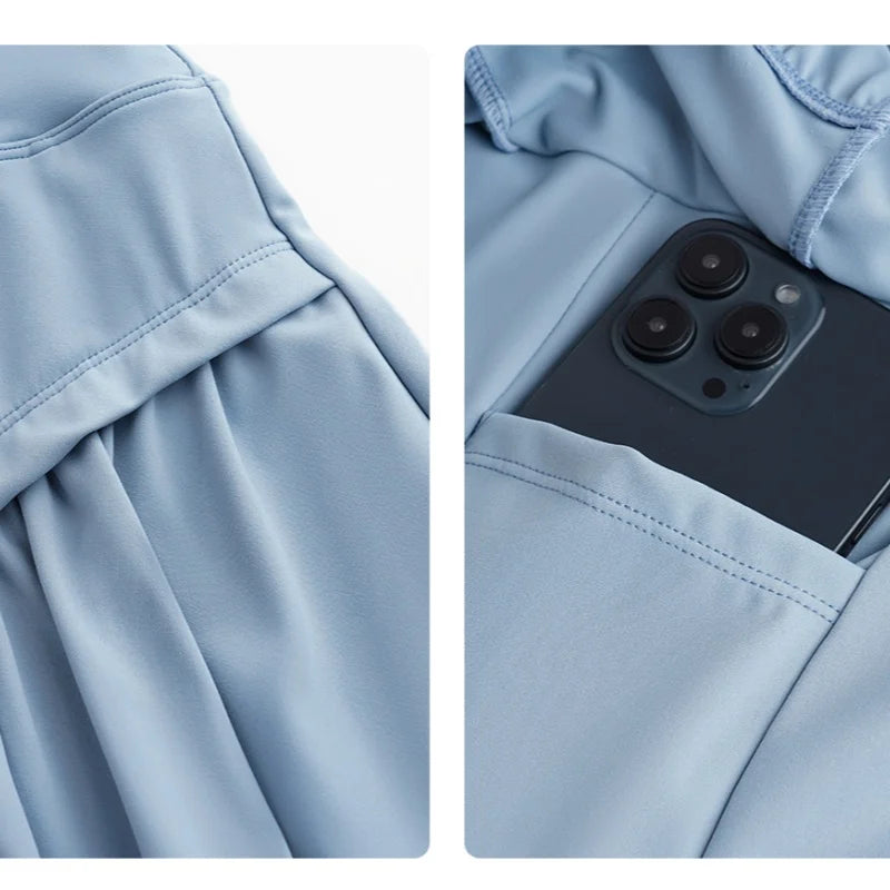 DRUR Women Tennis Skirt Set Summer Slim Fit Lightweight Gym Outfit 2 Piece Sport Top Skort Suit 2pcs Tracksuit Ladies Golf Wear