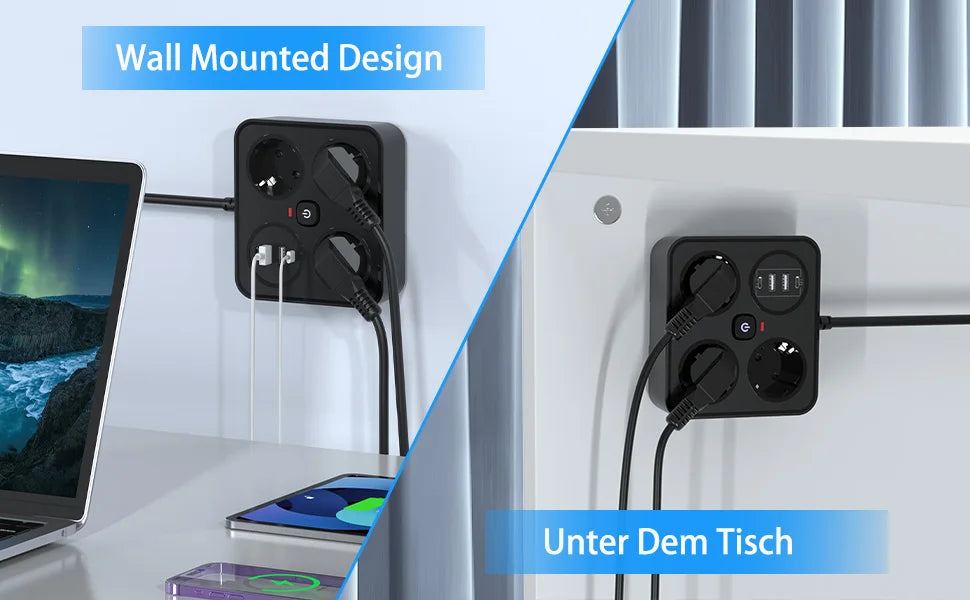 European plug extension cord power strip with 3AC+2USB-A+2USB-C with switch multi-contact socket 13A 250V 3250W surge protector