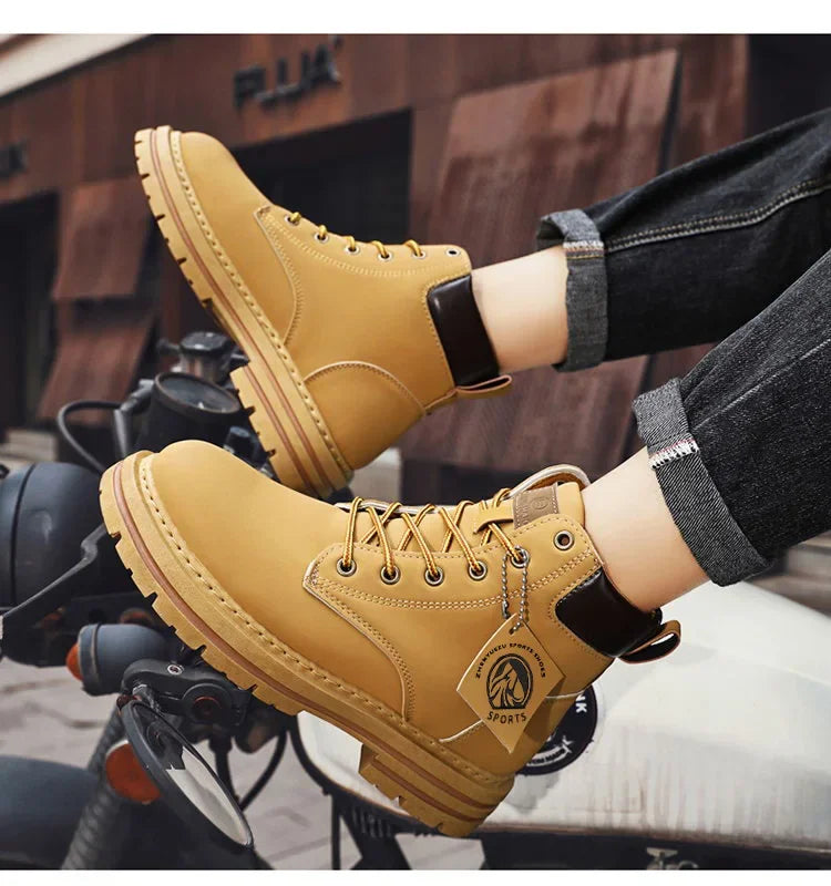 Mens Leather Lace Up Ankle Boots Outdoor Winter Boots