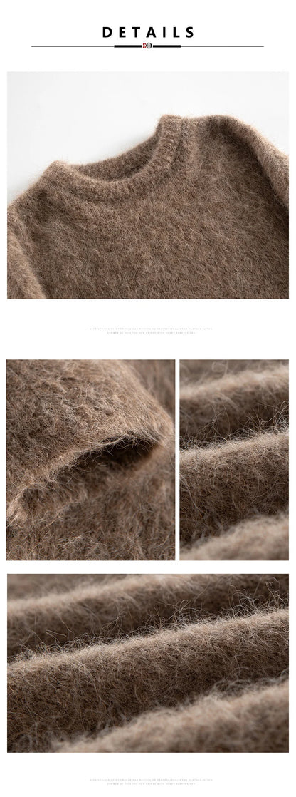 Alpaca Knit Pullover Sweater For Women, Loose Fit, Camel, Beige