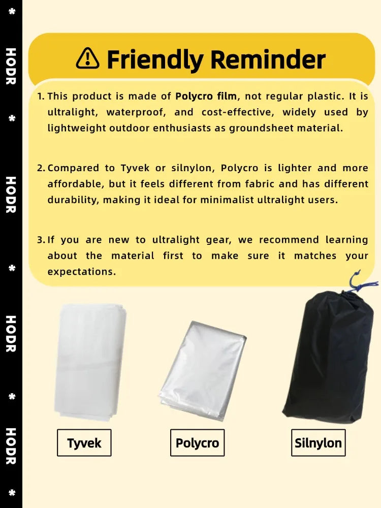 Ultralight Polycro Footprint 69g — Waterproof Tent Groundsheet Tarp Mat, Compact Portable Camping Gear, Hiking Shelter Accessory