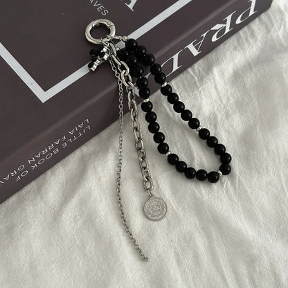 Pearl Bead Chain Keychain Peach Heart Bead Bag Pendant