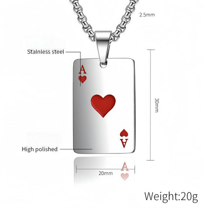 2-Piece Hip-Hop Spades Heart Pendant Necklace, Unisex, Zinc Alloy