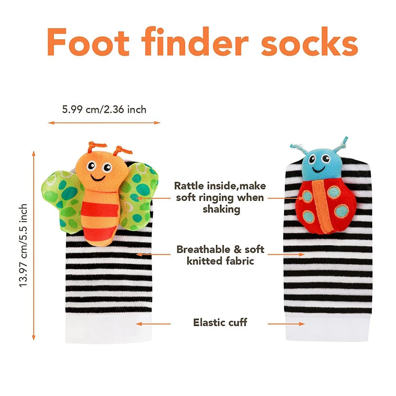 4PCS/SET Baby Rattle Toys Cute Stuffed Animals Wrist Rattle Foot Finder Socks 0~12 Months For Infant Boy Girl Newborn Gift