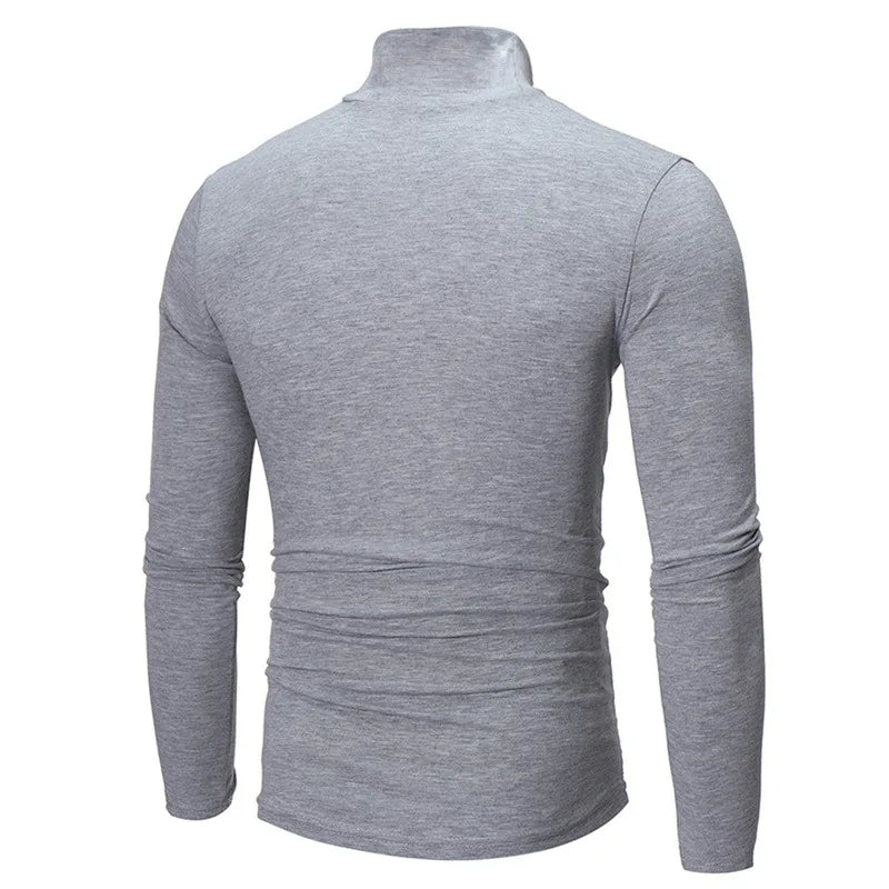 1/2pcs Autumn  Winter Men's High Neck T-shirt Slim Fit Fashion High Elastic Long Sleeve Casual Breathable Apparel Pullover