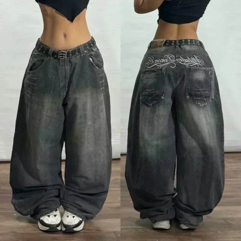 Streetwear New Fashion Oversized Print Baggy Jeans Women Y2K Harajuku Hip Hop Vintage Gothic High Waist Wide-leg Pants Trousers