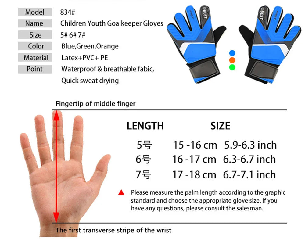 1 Pair Children Anti-Slip Glove Goalkeeper Gloves Finger Protection Goal Thickened Latex Football Gloves