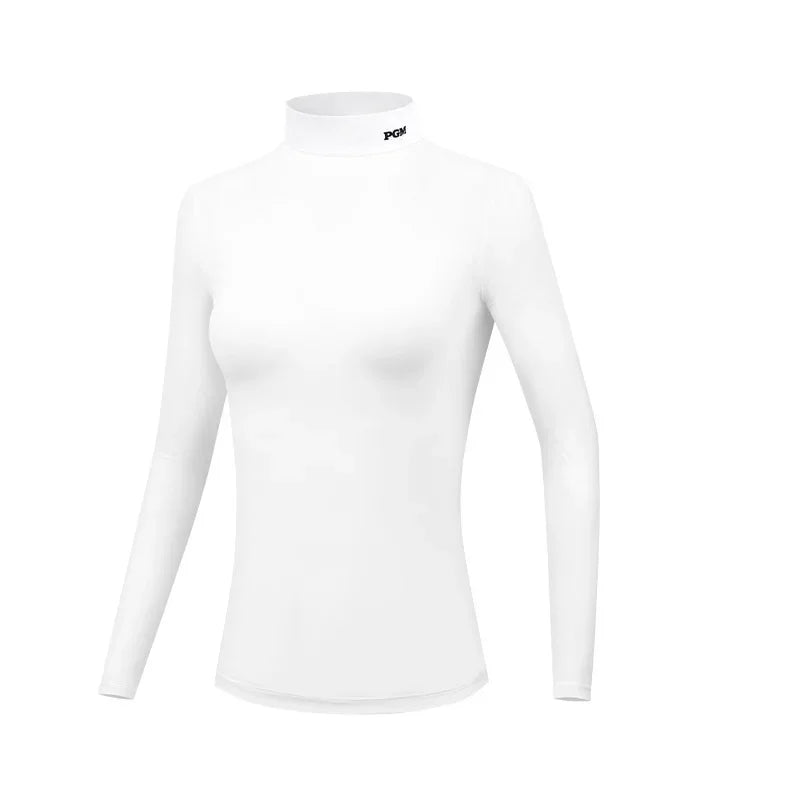 PGM Autumn Winter Women Fleece Golf Underwear Ladies Warm Golf Long-sleeved T-shirt Stand Collar Shirt Elastic Windproof Tops