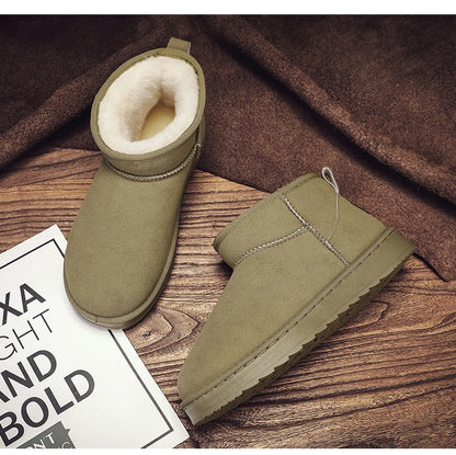 Men's Snow Boots Suede Leather Mid-Calf Slip-On 36-45