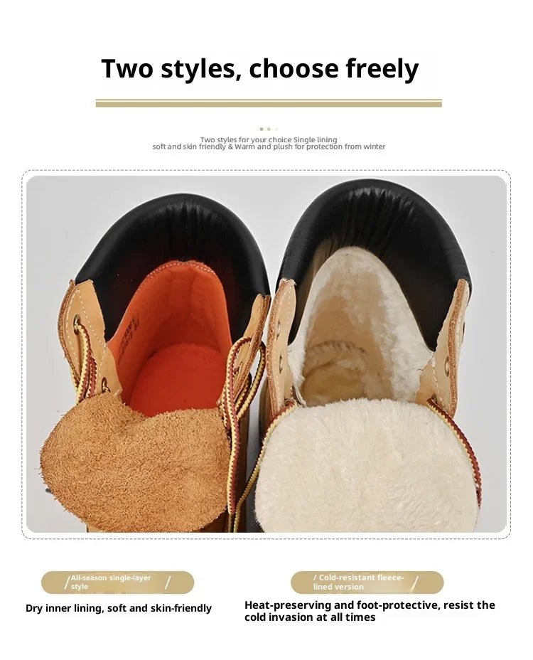 Men's High Top Leather Ankle Boots, Lace Up, Winter Warm, Non Slip