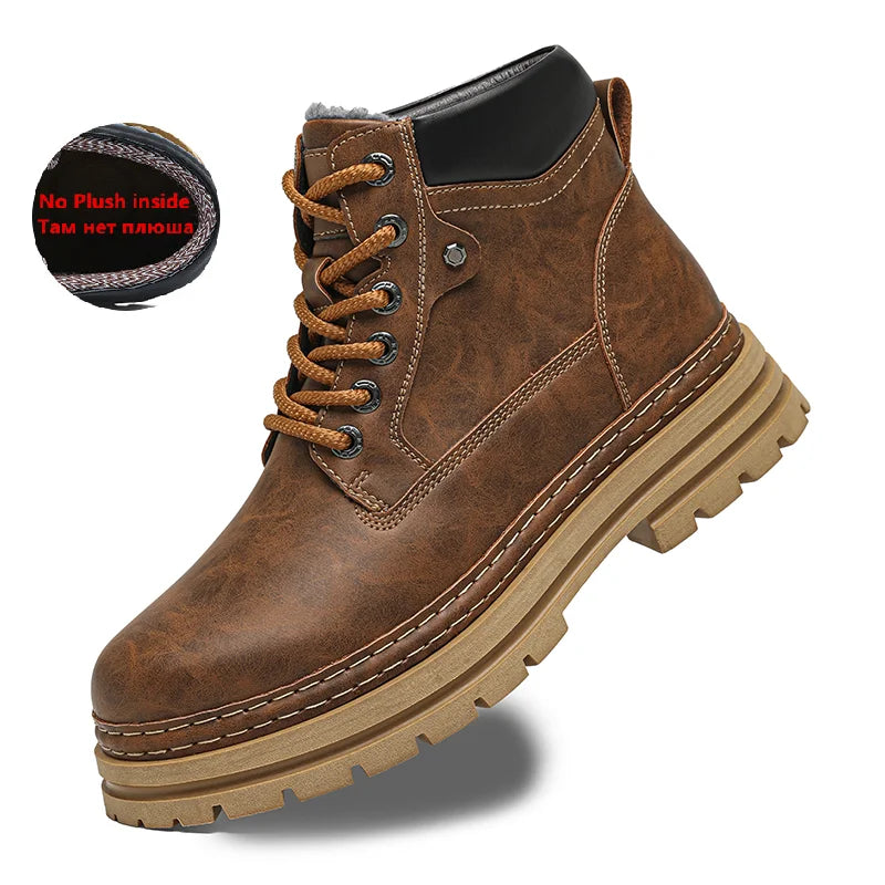 Men's Winter Snow Boots Leather Plush Lining Ankle High Lace Up