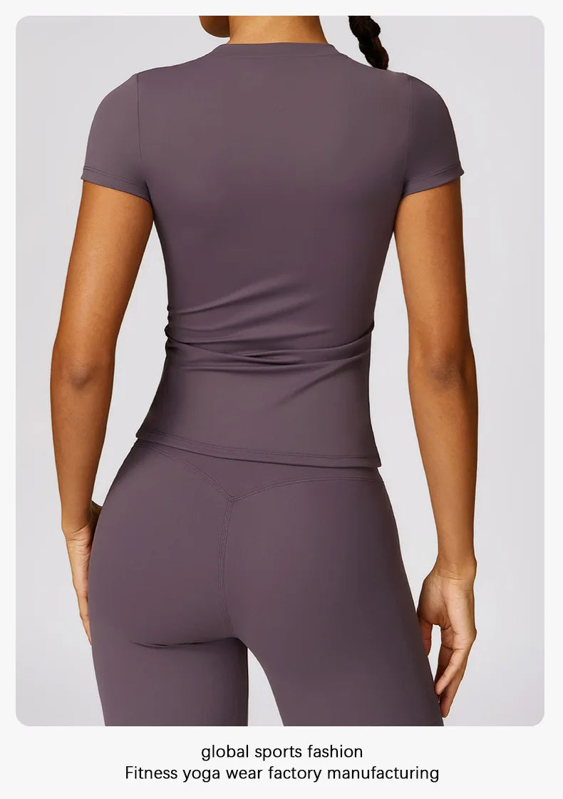 Women's Sports T Shirt Summer Short Sleeve Running Round Neck Breathable Stretchy GYM Yoga Slim Fitness Active Top Tee