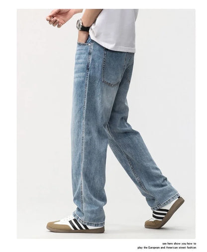Men's Loose Straight Jeans, Light Blue, Casual Minimalist